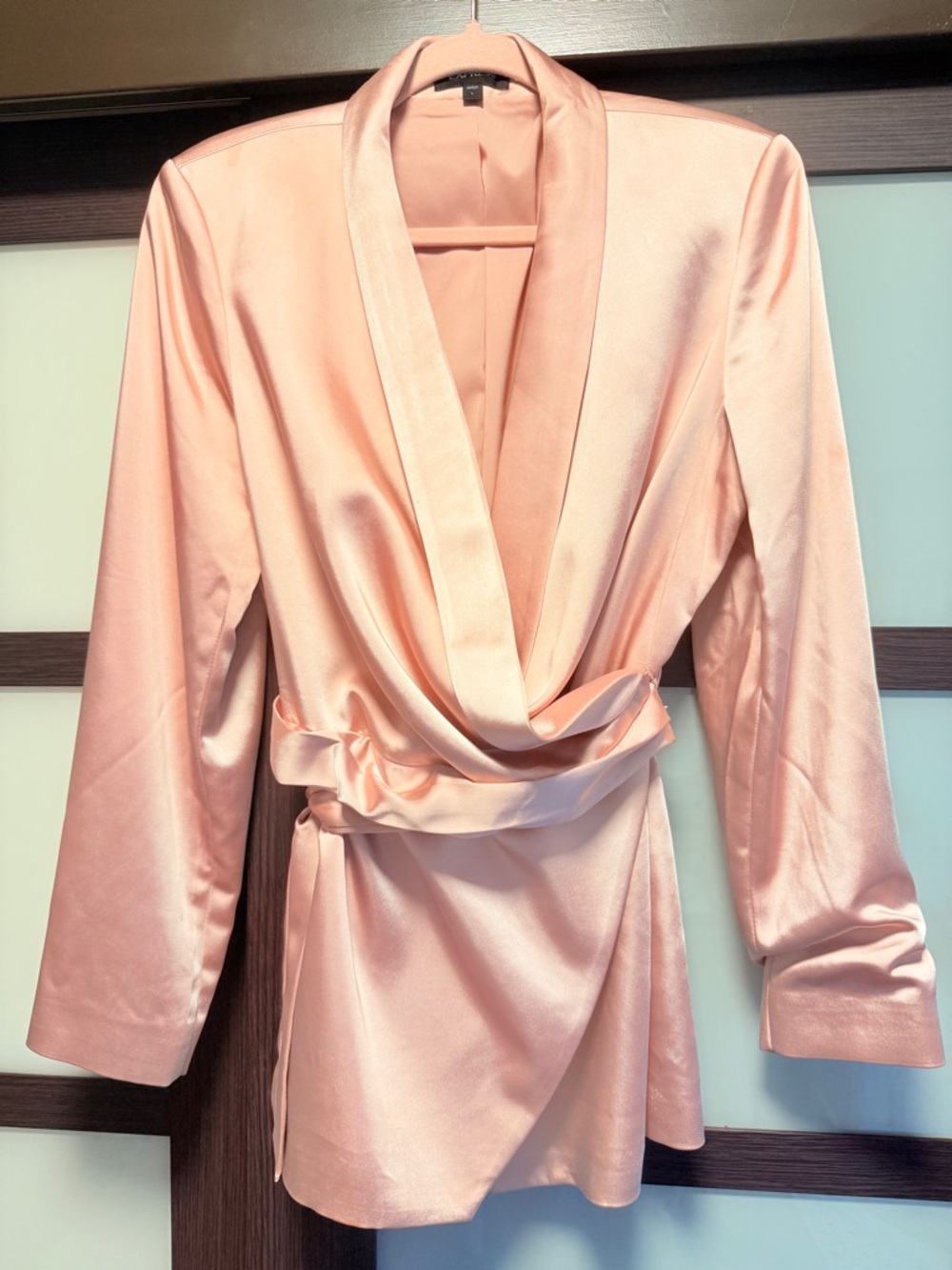 Express Satin Wrap Blazer in Blush Pink - Picture 3 of 6